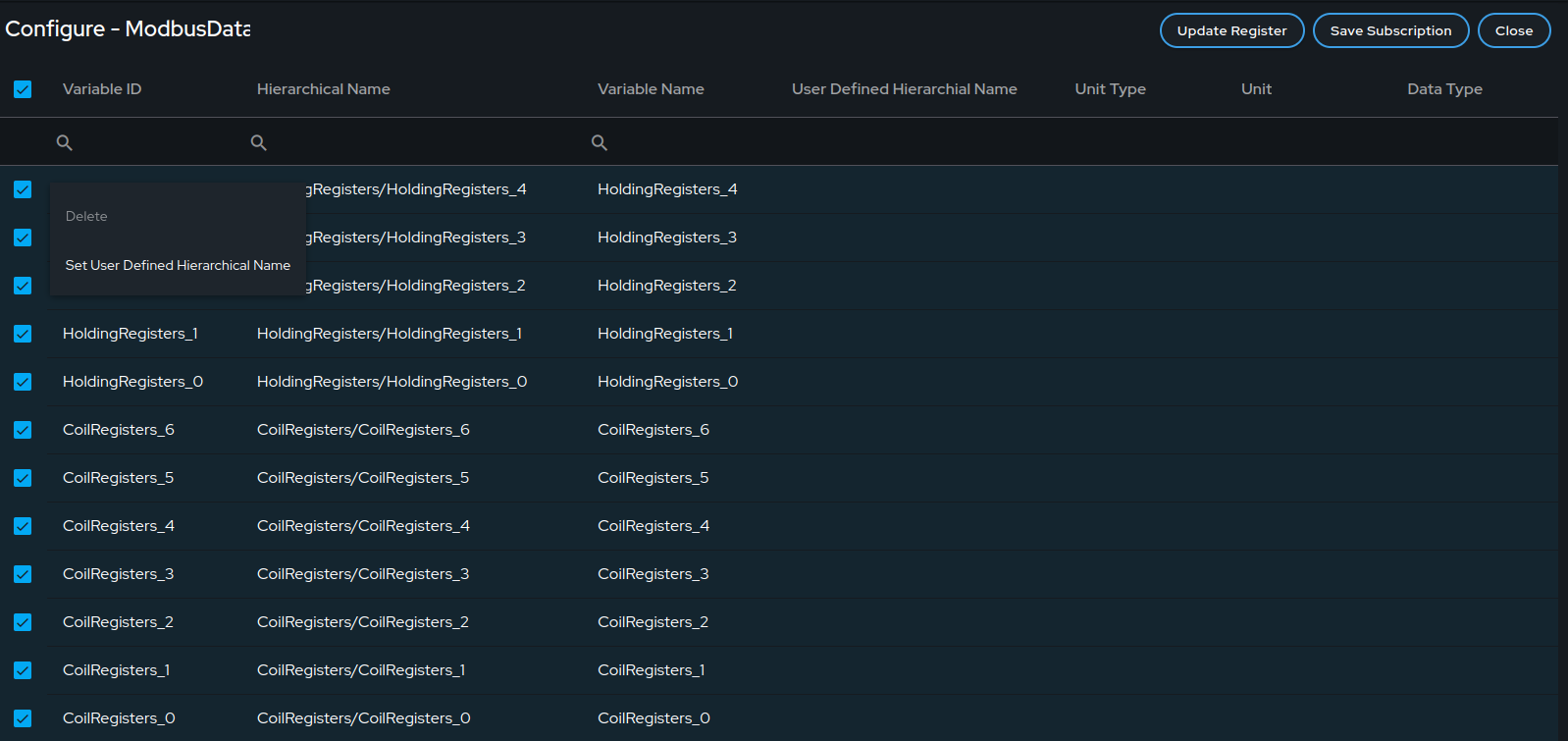 Select variables